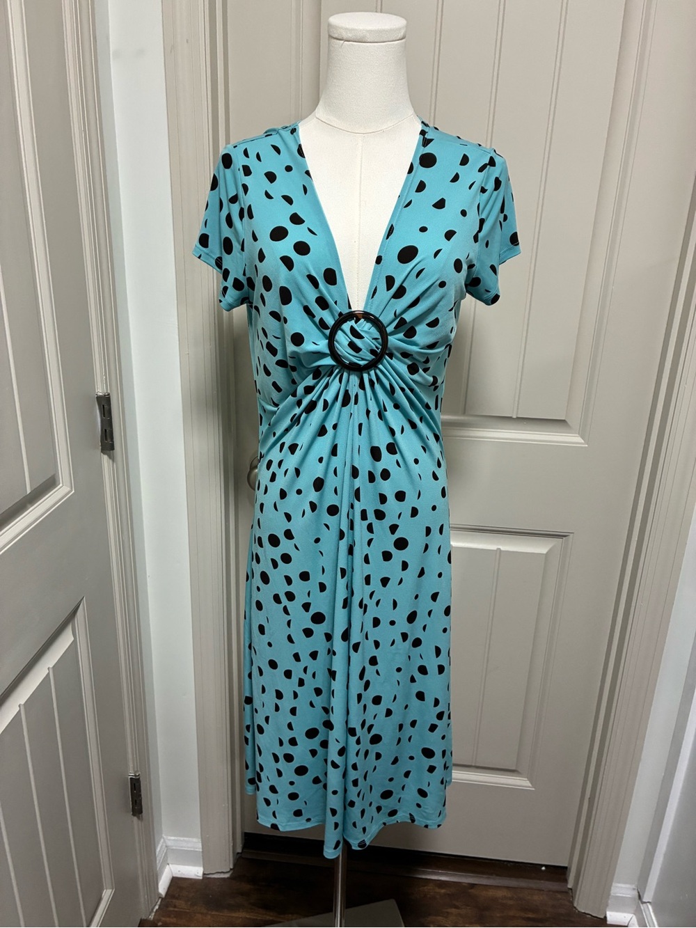 Apt. 9 Aqua Midi Dress with Black Spot Ring Detail